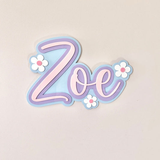Name Plaque, Triple Layer with Scattered Daisies - Floral Collection